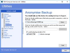 Anonymise a backup and send it to Support in one simple step.